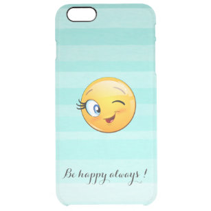 Adorable Winking Emoji Face-Be happy always Clear iPhone 6 Plus Case