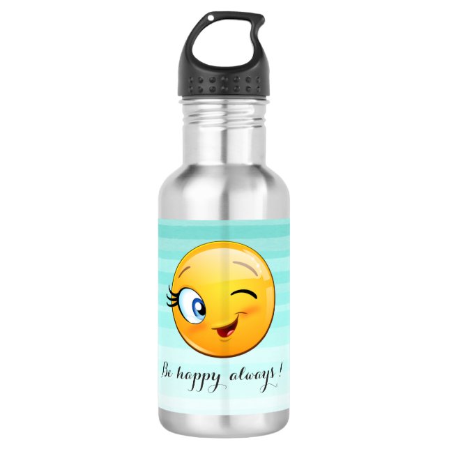 Adorable Winking Emoji Face-Be happy always Water Bottle (Front)