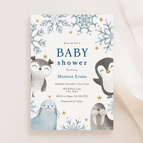 Adorable Winter Animals Baby Shower Invitation 