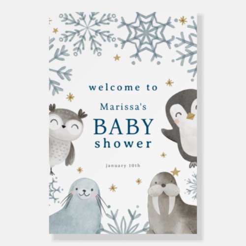 Adorable Winter Arctic Animals Baby Shower Welcome Foam Board