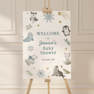 Adorable Winter Arctic Animals Baby Shower Welcome Foam Board