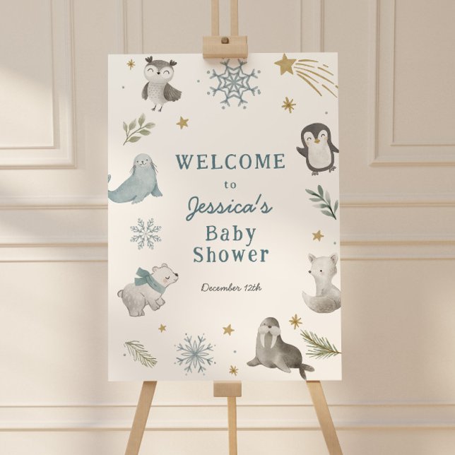 Adorable Winter Arctic Animals Baby Shower Welcome Foam Board (Creator Uploaded)