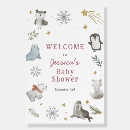 Adorable Winter Arctic Animals Baby Shower Welcome Foam Board