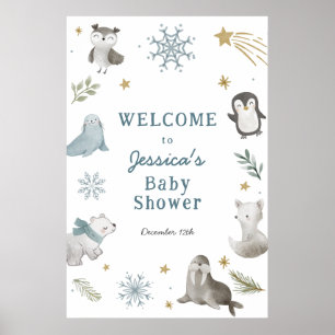 Adorable Winter Arctic Animals Baby Shower Welcome Poster