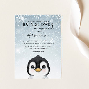 Adorable Winter Baby Penguin Baby Shower by Mail Invitation