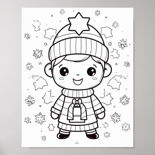 Adorable Winter Christmas Coloring Poster  (Front)