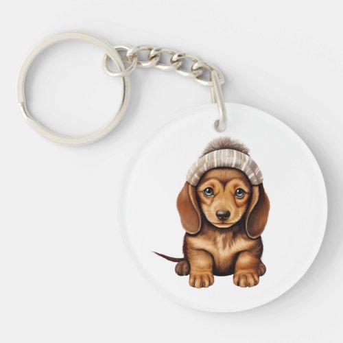Adorable Winter Holiday Dachshund Puppy Keychain