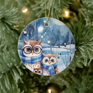 Adorable Winter Owl Family Christmas Ornament