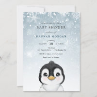 Adorable Winter Penguin Baby Shower invitation