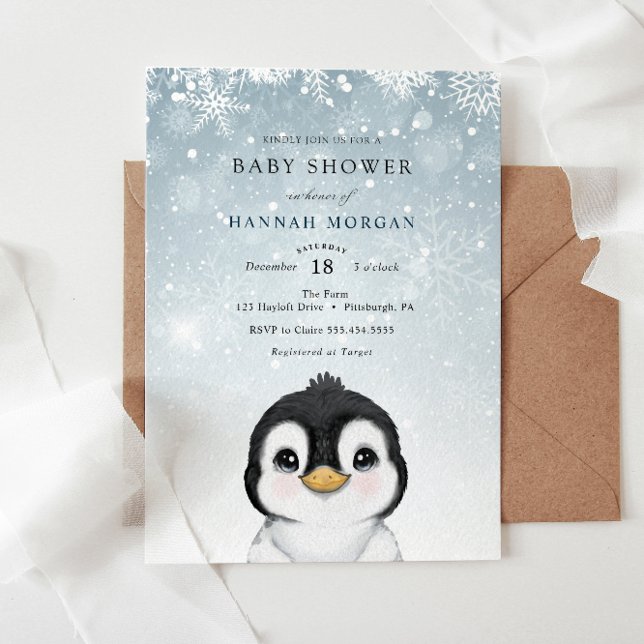Adorable Winter Penguin Baby Shower invitation