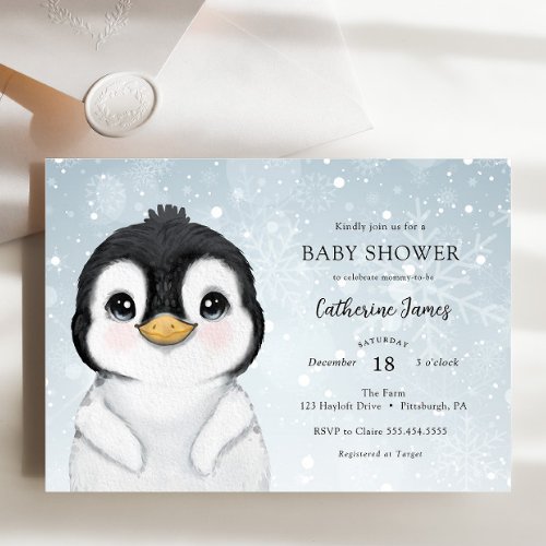 Adorable Winter Penguin Baby Shower invitation