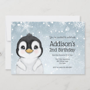 Adorable Winter Penguin Birthday invitation