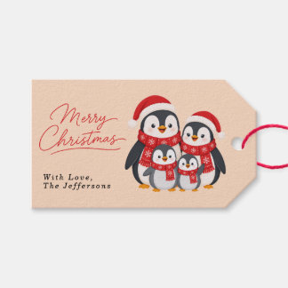 Adorable Winter Penguin Family Christmas Custom Gift Tags