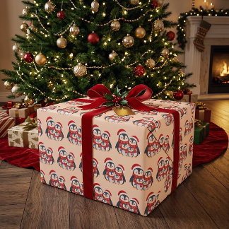 Adorable Winter Penguin Family Christmas Wrapping Paper