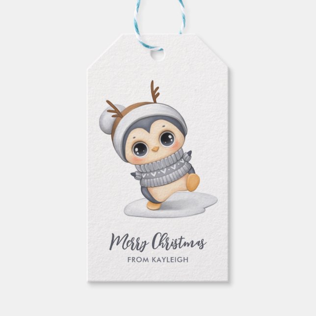Adorable Winter Penguin Gift Tags (Front)