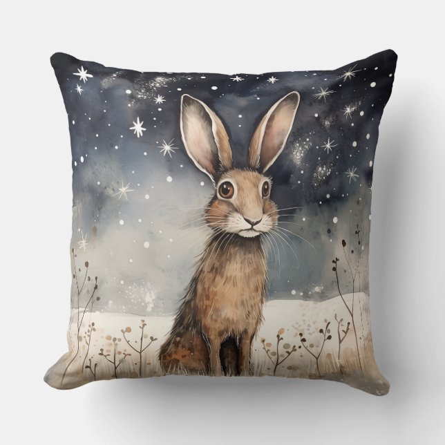 Adorable Winter Snow Rabbit  Throw Pillow (Front)