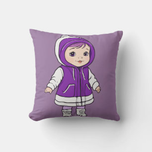 Adorable Winter Toddler: Purple Parka Cartoon Throw Pillow