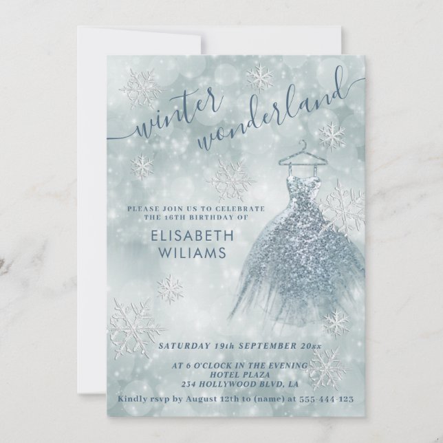 Adorable winter wonderland bokeh sweet 16  invitat invitation (Front)