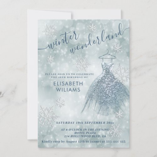 Adorable winter wonderland bokeh sweet 16  invitat invitation