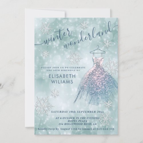 Adorable winter wonderland bokeh sweet 16 invitati invitation