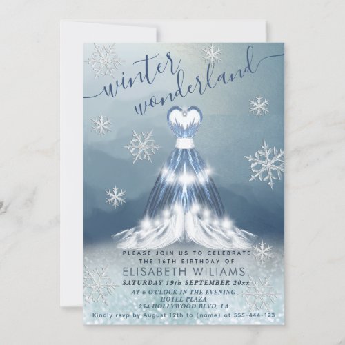 Adorable winter wonderland dress sweet 16 invitation