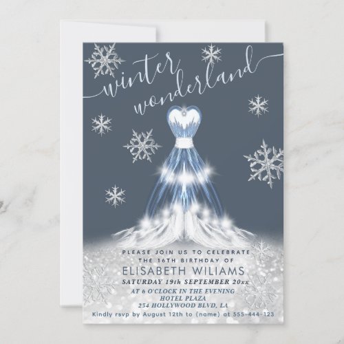 Adorable winter wonderland dress sweet 16 invitation