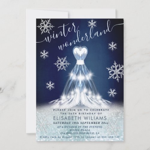 Adorable winter wonderland dress sweet 16 invitation