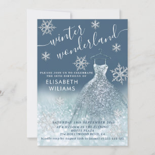 Adorable winter wonderland glitter ombre sweet 16 invitation