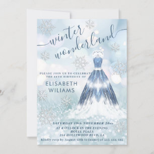 Adorable winter wonderland glitter ombre sweet 16 invitation