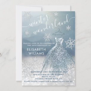 Adorable winter wonderland glitter ombre sweet 16 invitation