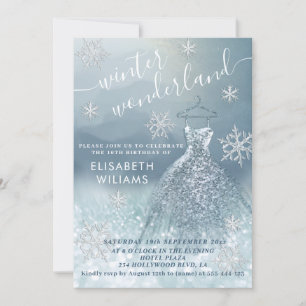 Adorable winter wonderland glitter ombre sweet 16  invitation