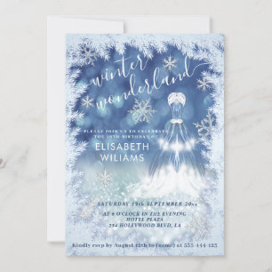 Adorable winter wonderland glitter ombre sweet 16 invitation
