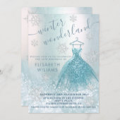 Adorable winter wonderland glitter ombre sweet 16  invitation (Front/Back)