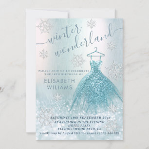 Adorable winter wonderland glitter ombre sweet 16 invitation