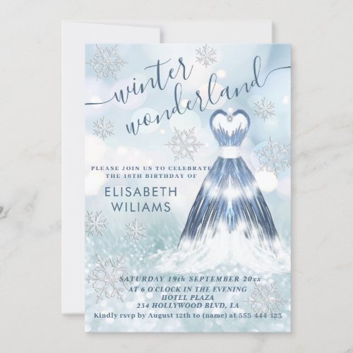 Adorable winter wonderland glitter ombre sweet 16  invitation