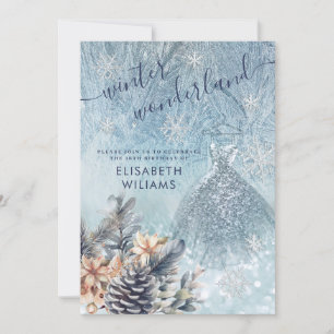 Adorable winter wonderland glitter ombre sweet 16 invitation