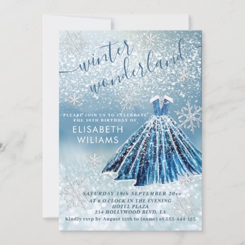 Adorable winter wonderland glitter ombre sweet 16  invitation