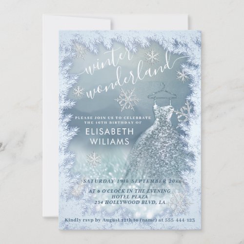 Adorable winter wonderland glitter ombre sweet 16  invitation