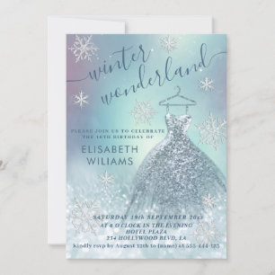 Adorable winter wonderland glitter ombre sweet 16 invitation