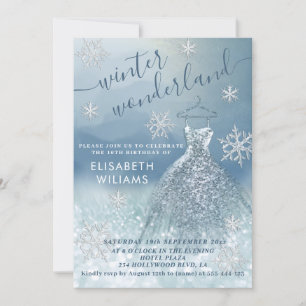 Adorable winter wonderland glitter ombre sweet 16  invitation