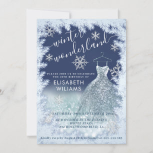 Adorable winter wonderland glitter ombre sweet 16 invitation