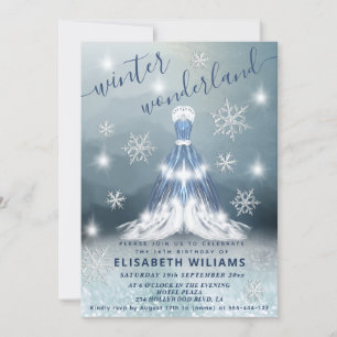 Adorable winter wonderland princess dress sweet 16 invitation