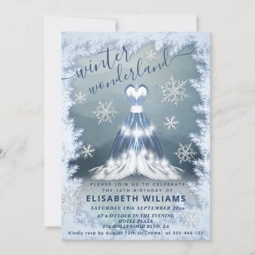 Adorable winter wonderland princess dress sweet 16 invitation