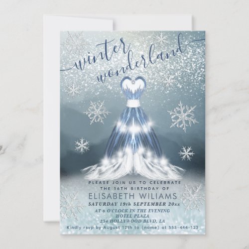 Adorable winter wonderland princess dress sweet 16 invitation