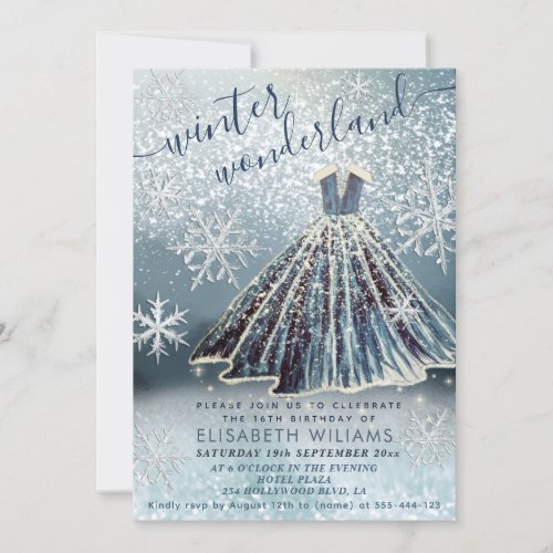 Adorable winter wonderland princess dress sweet 16 invitation