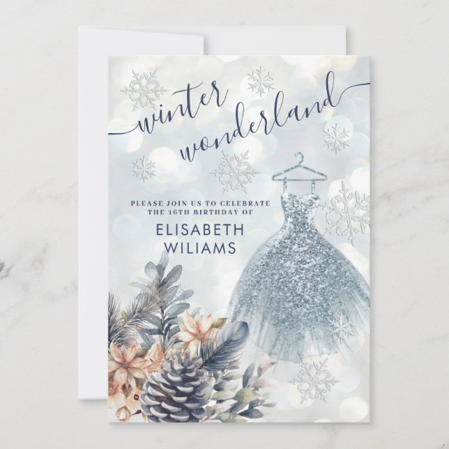 Adorable winter wonderland  sweet 16  invitation (Front)