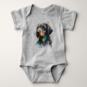 Adorable Wirehaired Dachshund Puppy Watercolor Art Baby Bodysuit