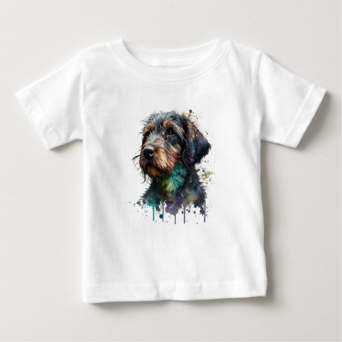 Adorable Wirehaired Dachshund Puppy Watercolor Art Baby T_Shirt