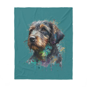 Adorable Wirehaired Dachshund Puppy Watercolor Art Fleece Blanket