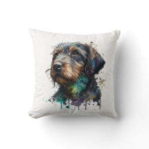 Adorable Wirehaired Dachshund Puppy Watercolor Art Throw Pillow